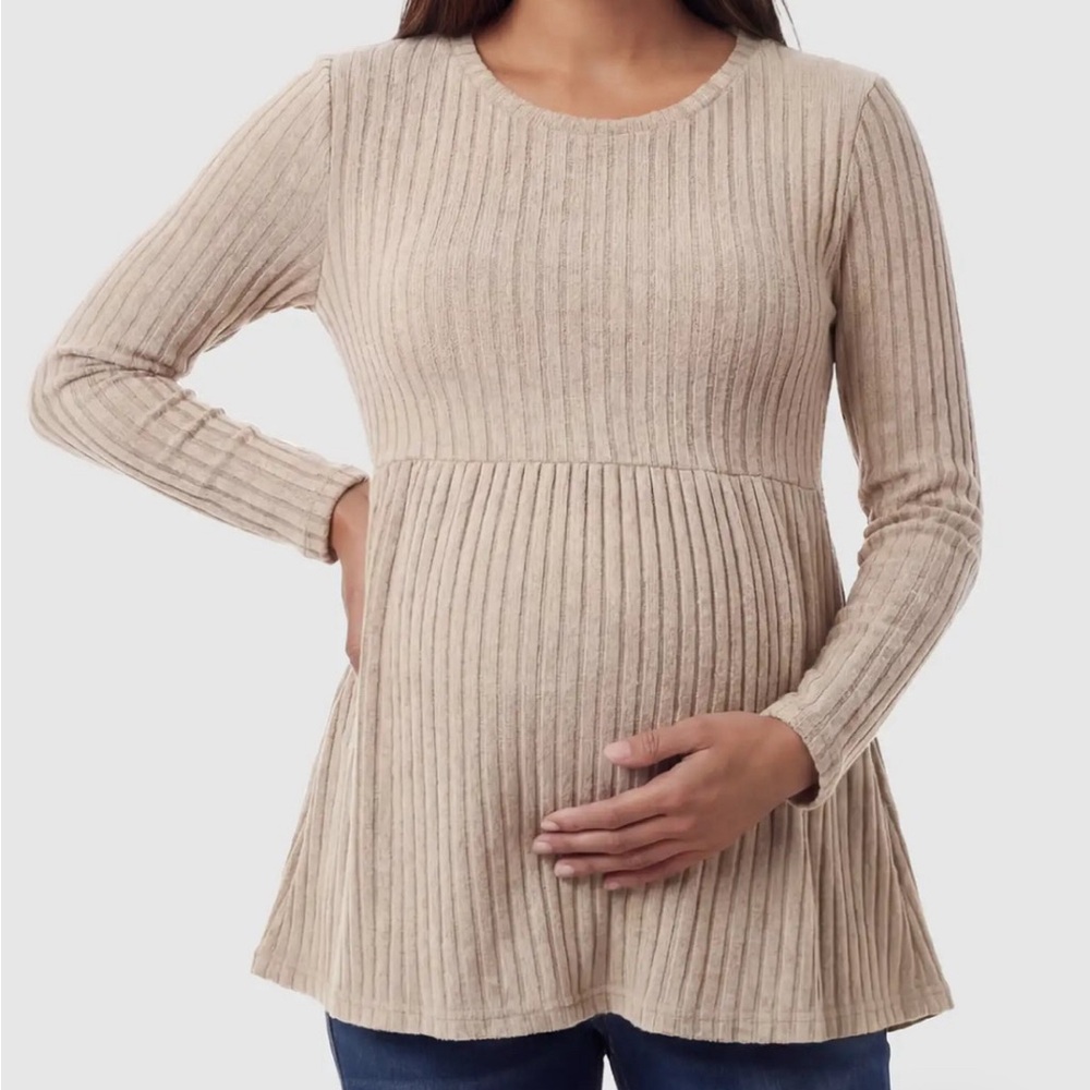 Ribbed Knit Long Sleeve Maternity Top in Khaki